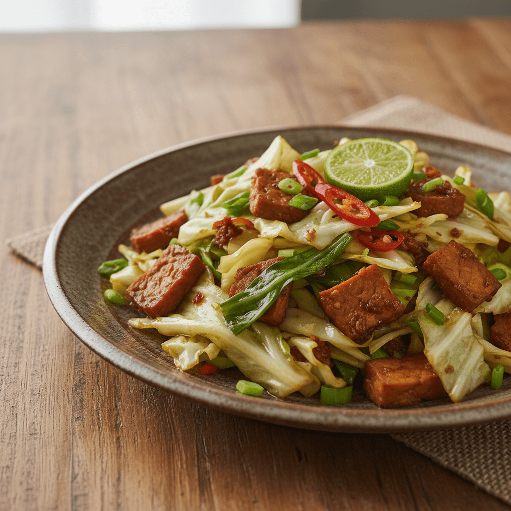 Malaysian-Inspired Cabbage with Belacan and Tempeh Stir-fry