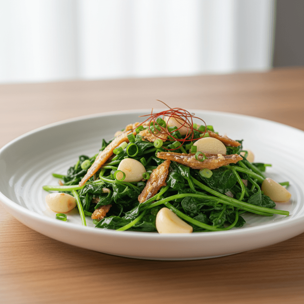 Stir-fried Pea Shoots with Salted Fish and Garlic