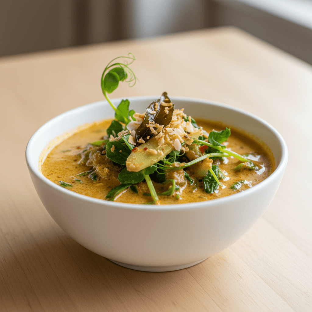 Malaysian-Inspired Pea Shoots in Spiced Coconut Sauce